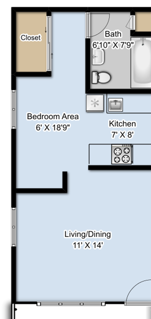 studio apartment with patio or deck